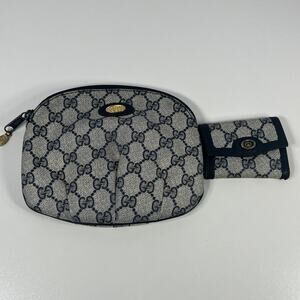 Vintage GUCCI Ophidia Pouch Key Holder Set Blue Leather 2-Piece Set Designer